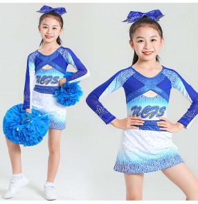 Blue gradient Cheerleaders Performance school uniforms for girls Cheerleading dance competition suits Sports Day aerobics exercises  performance outfits for children